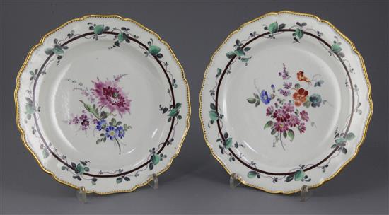 A pair of Worcester Sheridan pattern plates, c.1770, 22.5cm